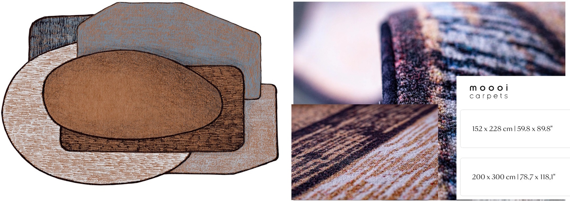 Овальный ковер Moooi Layers of Earth с текстурными слоями земли в бежевых и серо-голубых тонах для спальни